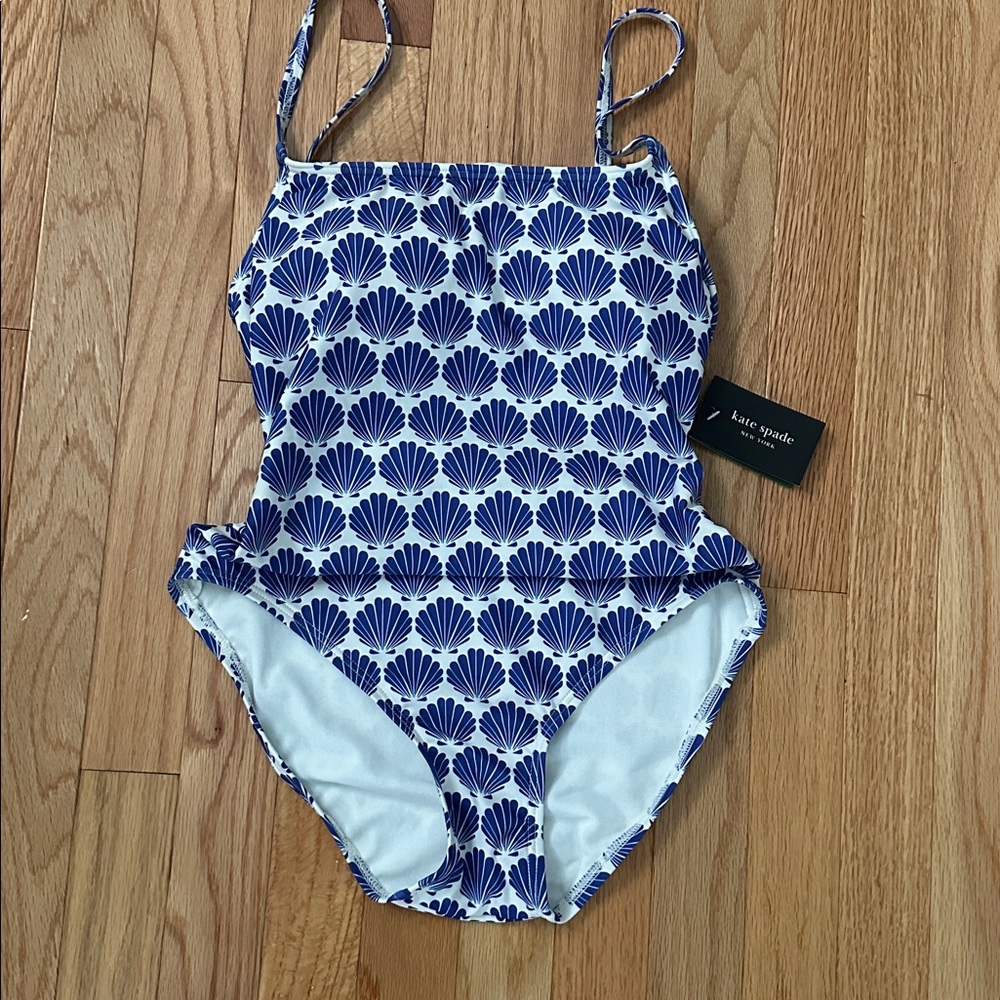 Kate Spade Navy and White Shell Print Swimsuit